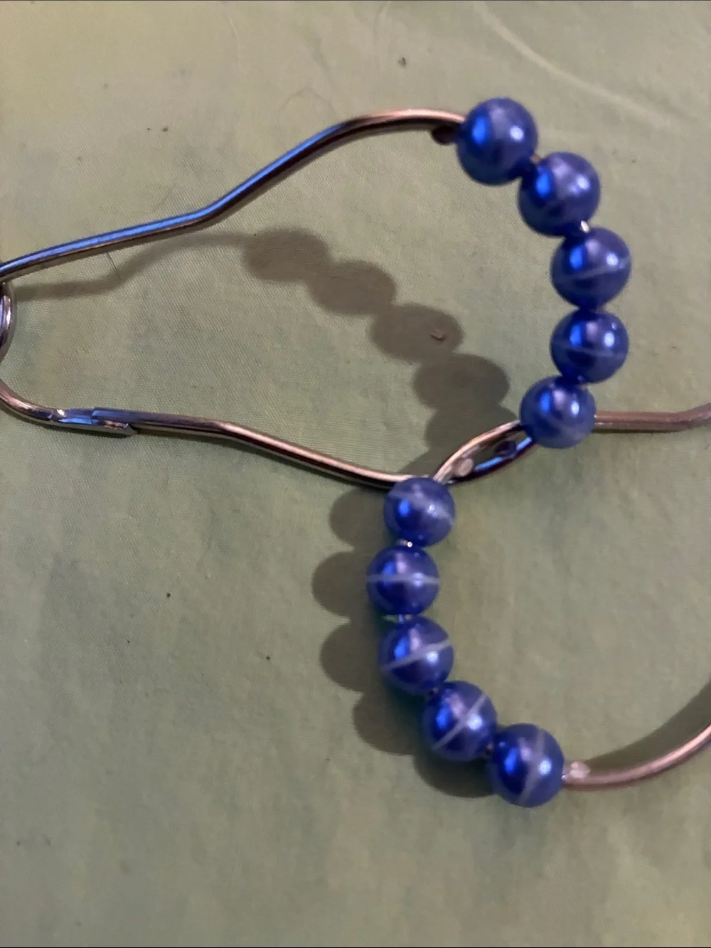 Purple Beaded Shower Curtain Hooks. Sliver Metal Set of 12.
